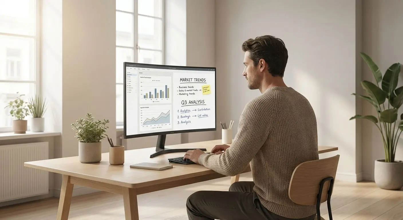Författaren och analysarbetet bakom guiden Illustration av professionell analytiker vid dator