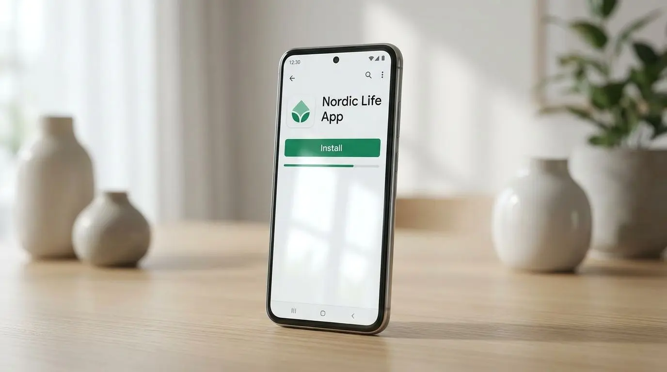 Android-telefon med nedladdningsskärm för app