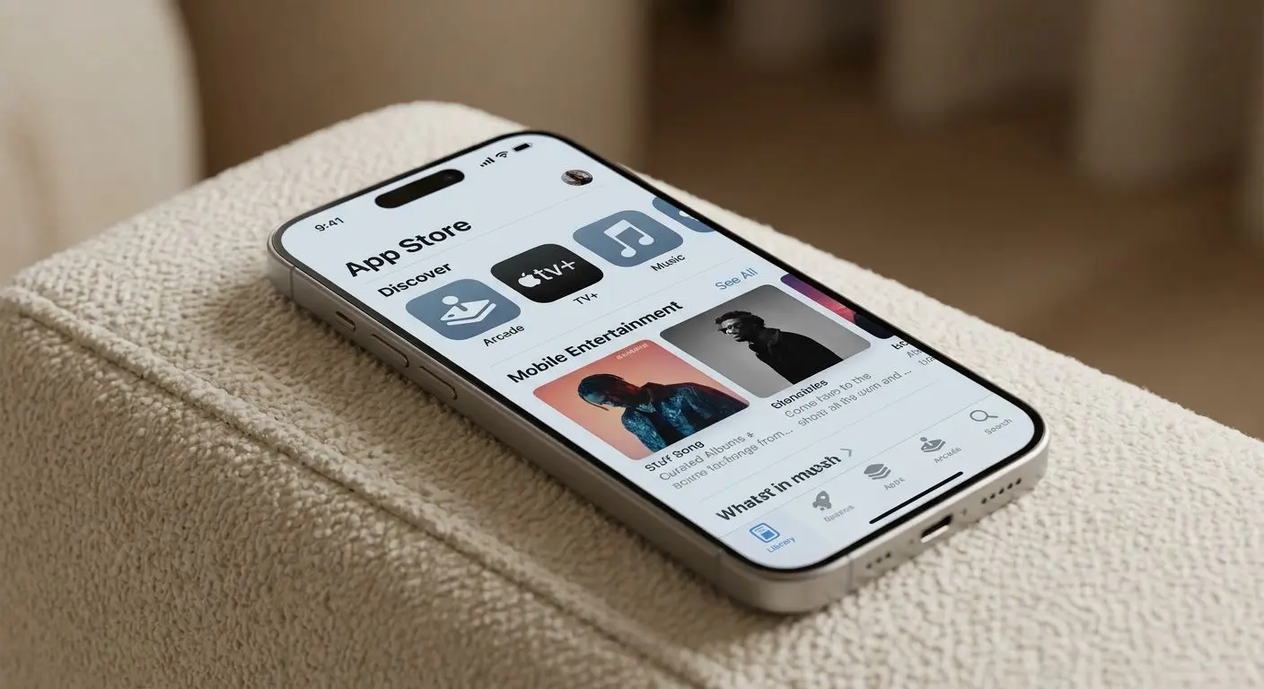 iPhone med appbutik och mobilgränssnitt