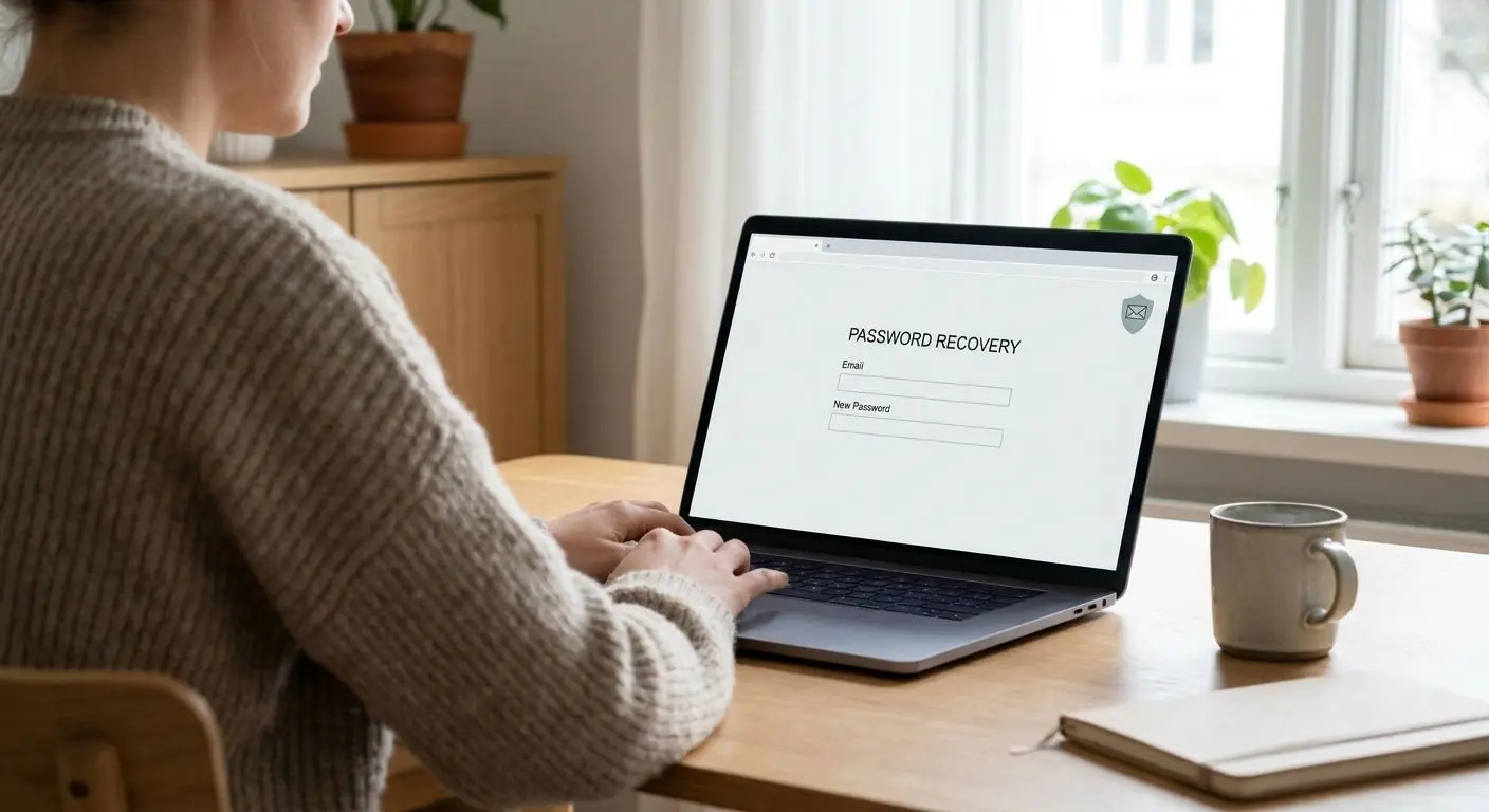 Användare återställer lösenord via formulär på skärm