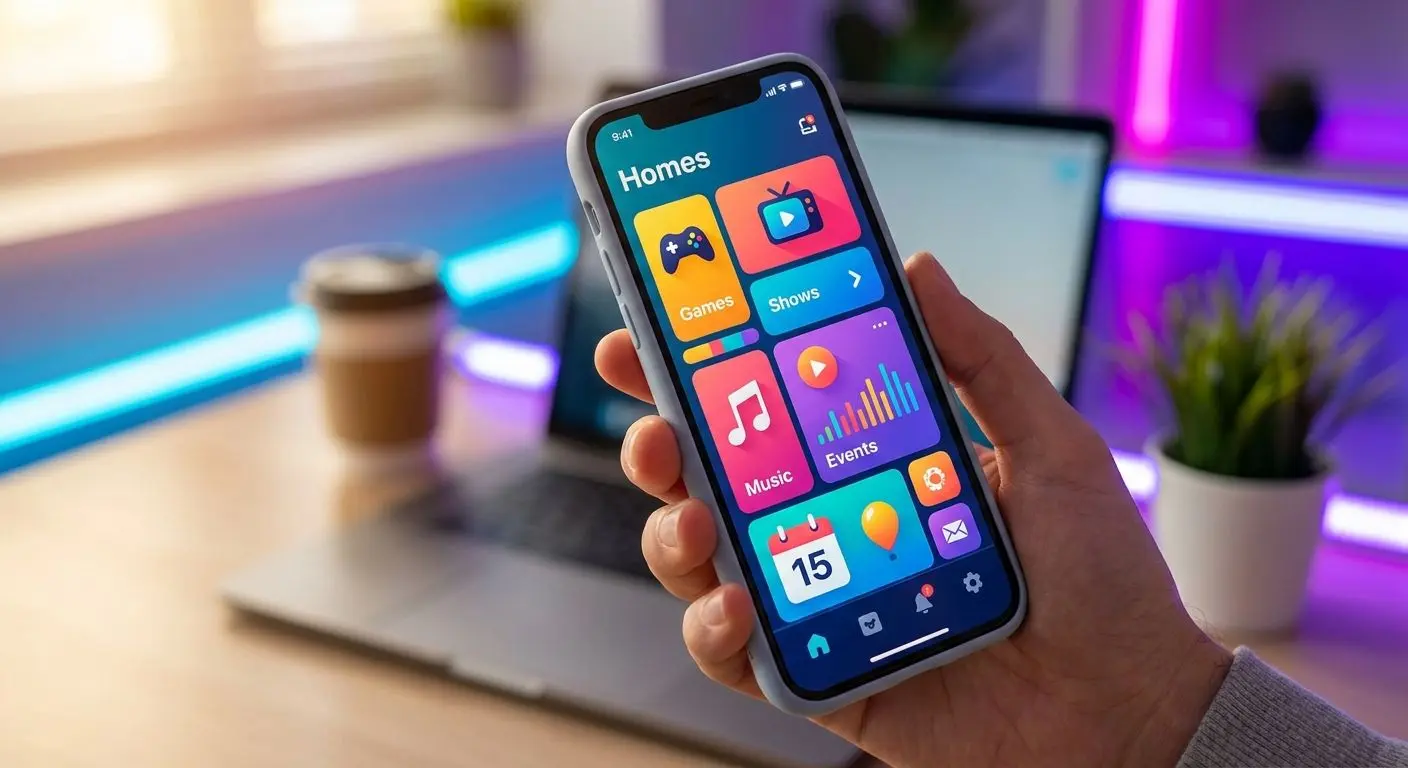 Mobilcasino i fokus Mobil med fÀrgglatt grÀnssnitt för spelobby i handen