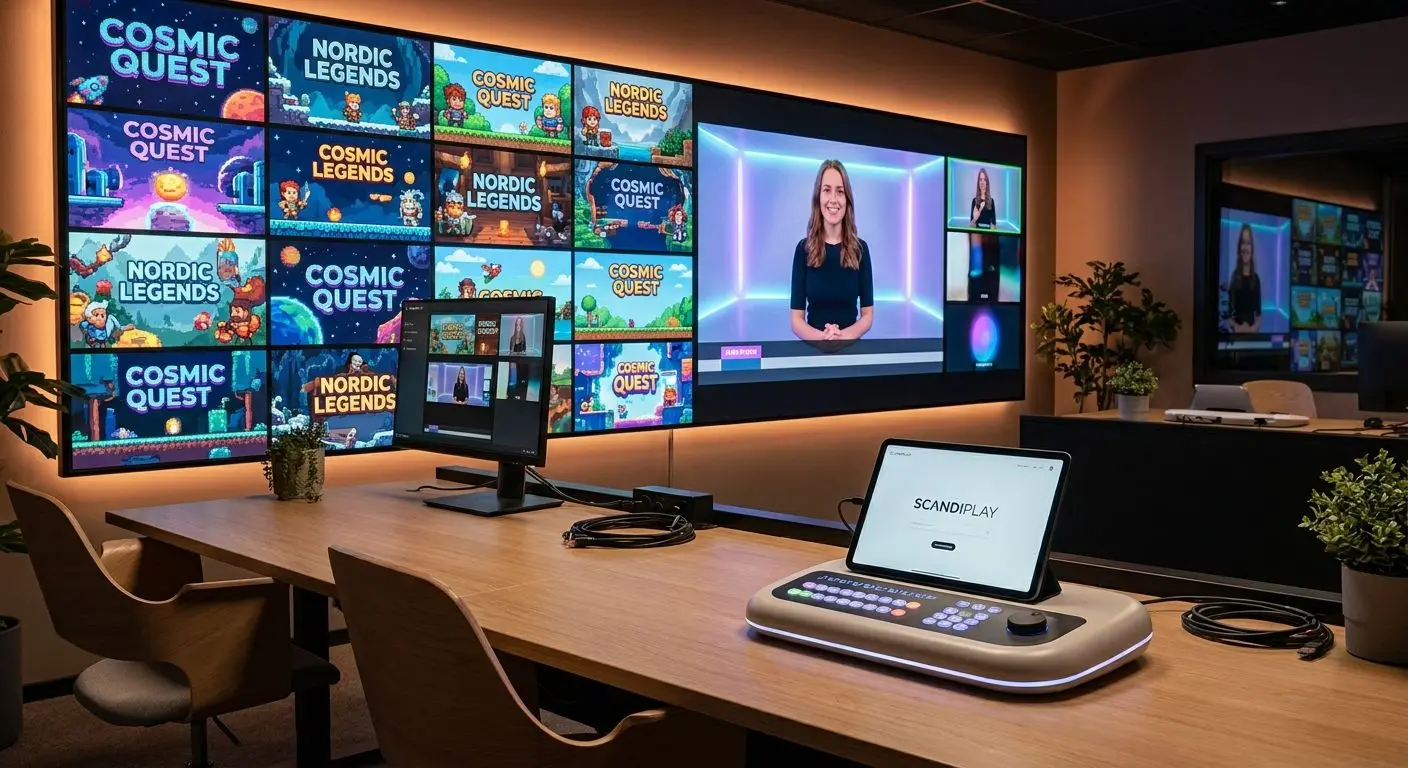 Slots och liveupplevelse i samma lobby Kollage med spelkategorier och livebord i modern lobby