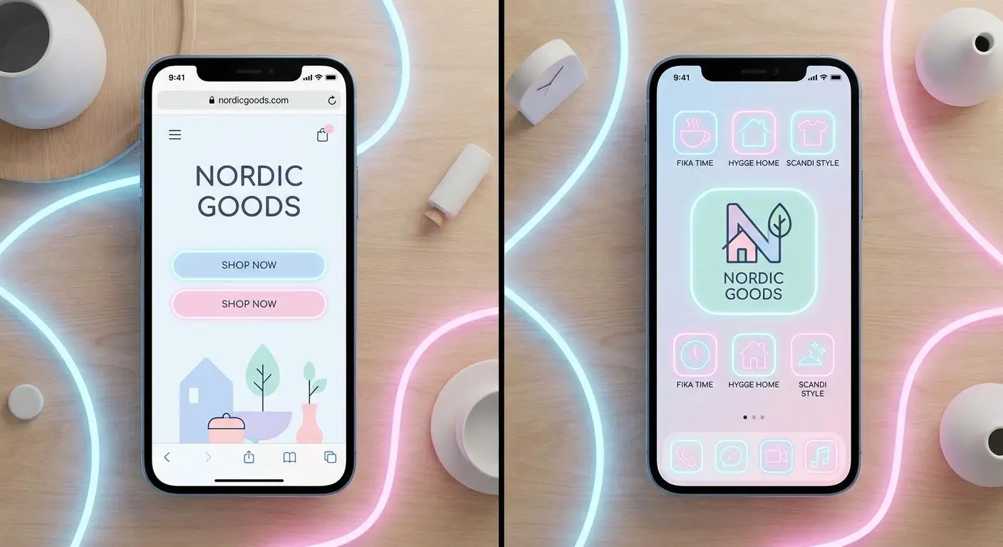 App eller mobil webb JÀmförelse mellan app-ikon och mobil webblÀsare för spelplattform