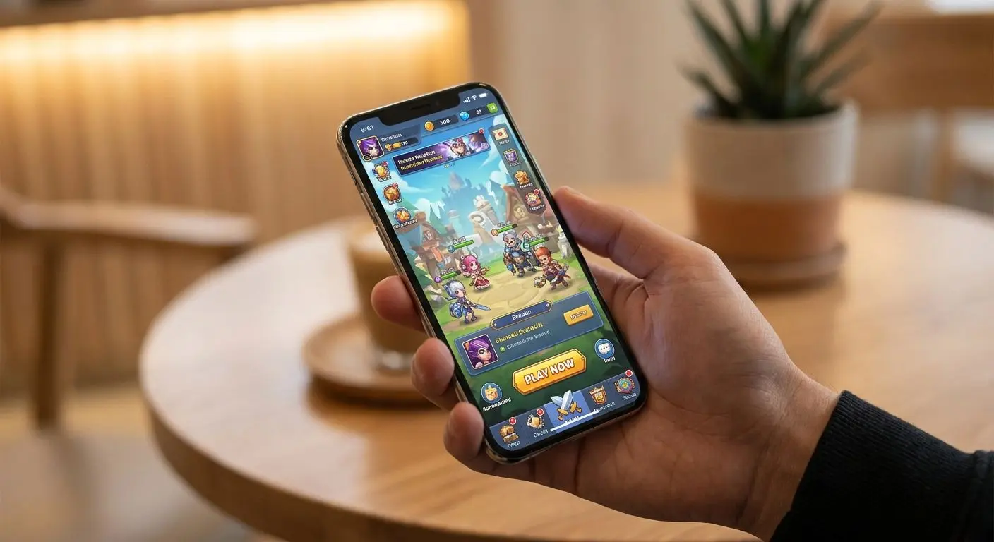 Mobilvy med spel på smartphone i PlayOJO-stil