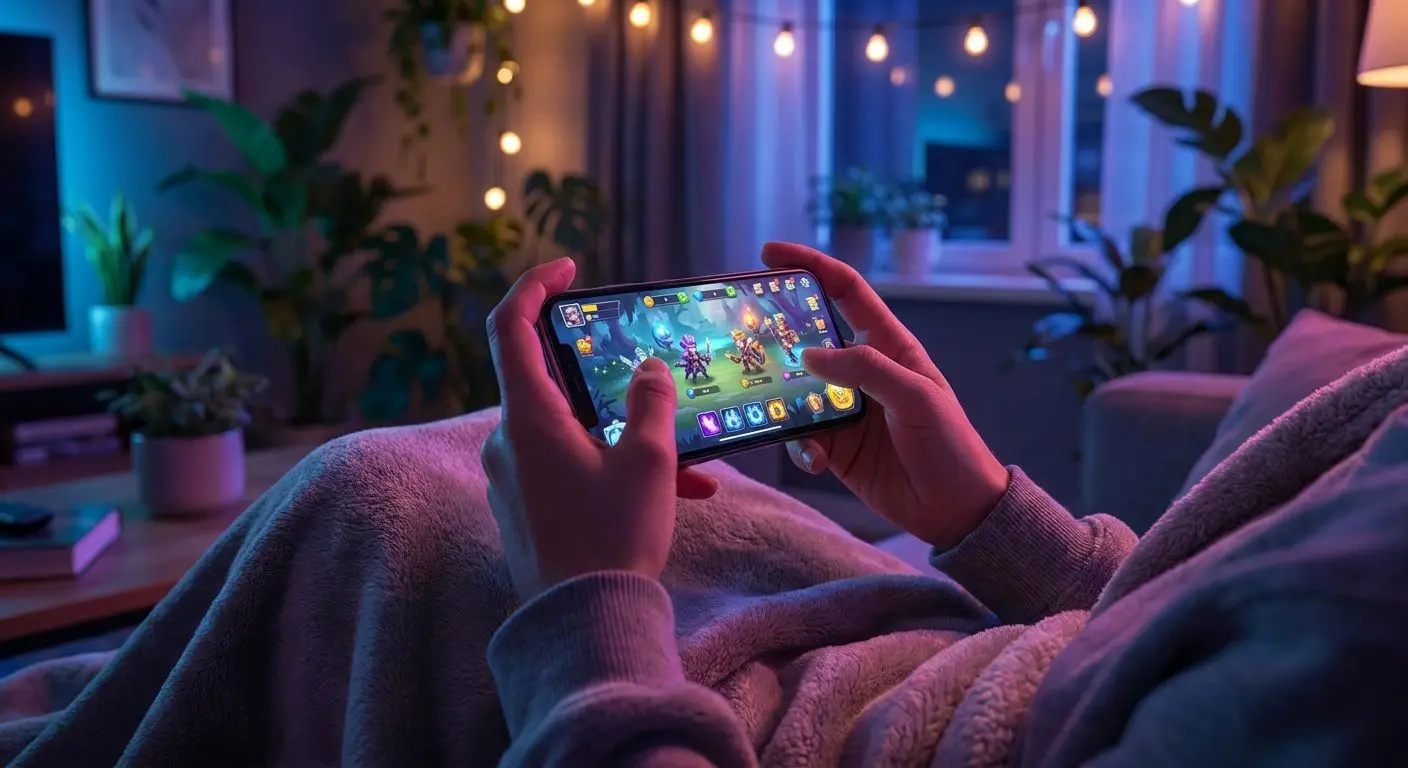 Person som spelar via mobil med fokus på skärm och smidig upplevelse