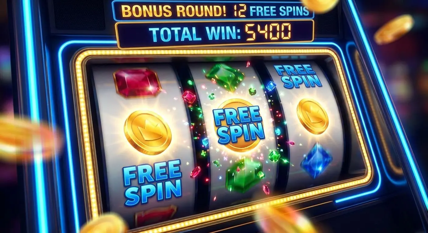 PopulÀra slotfunktioner i bonuslÀge NÀrbild pÄ slotshjul under bonusrunda med free spins-symboler